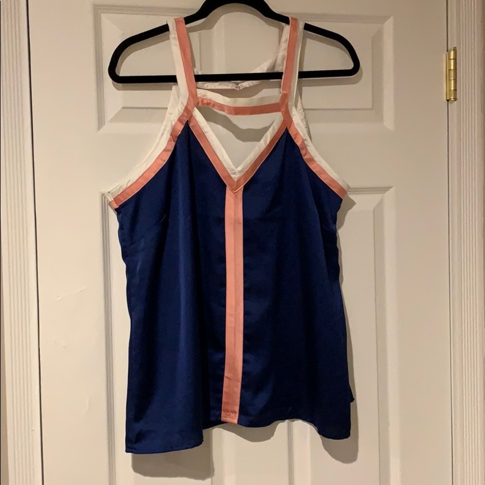 Fun, sleeveless blouse, blue/pink/white
